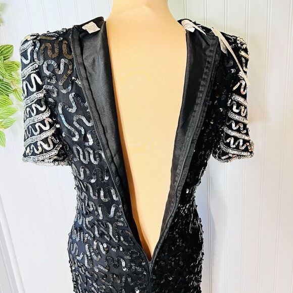 RARE Laurence Kazar Sz PM Dress Vintage Silk Beaded Sequins Dinasty Glam Handmad - Picture 7 of 16